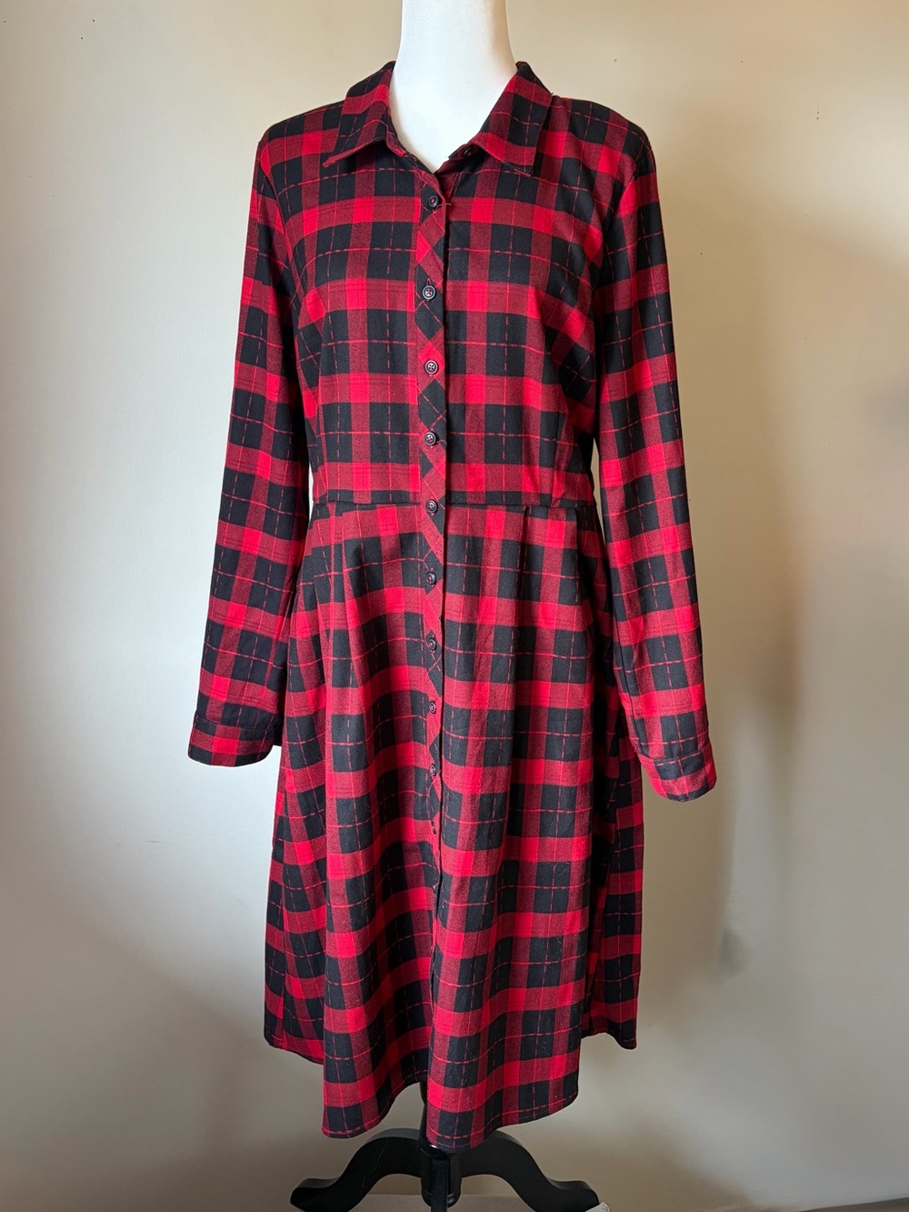ModCloth buffalo plaid cotton shirt dress - size XL - pleated a-line dress